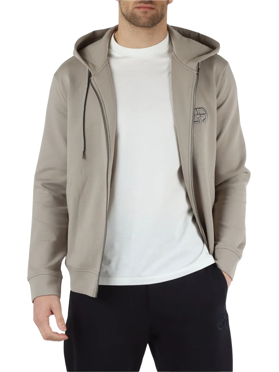Felpa con zip in double jersey di misto cotone