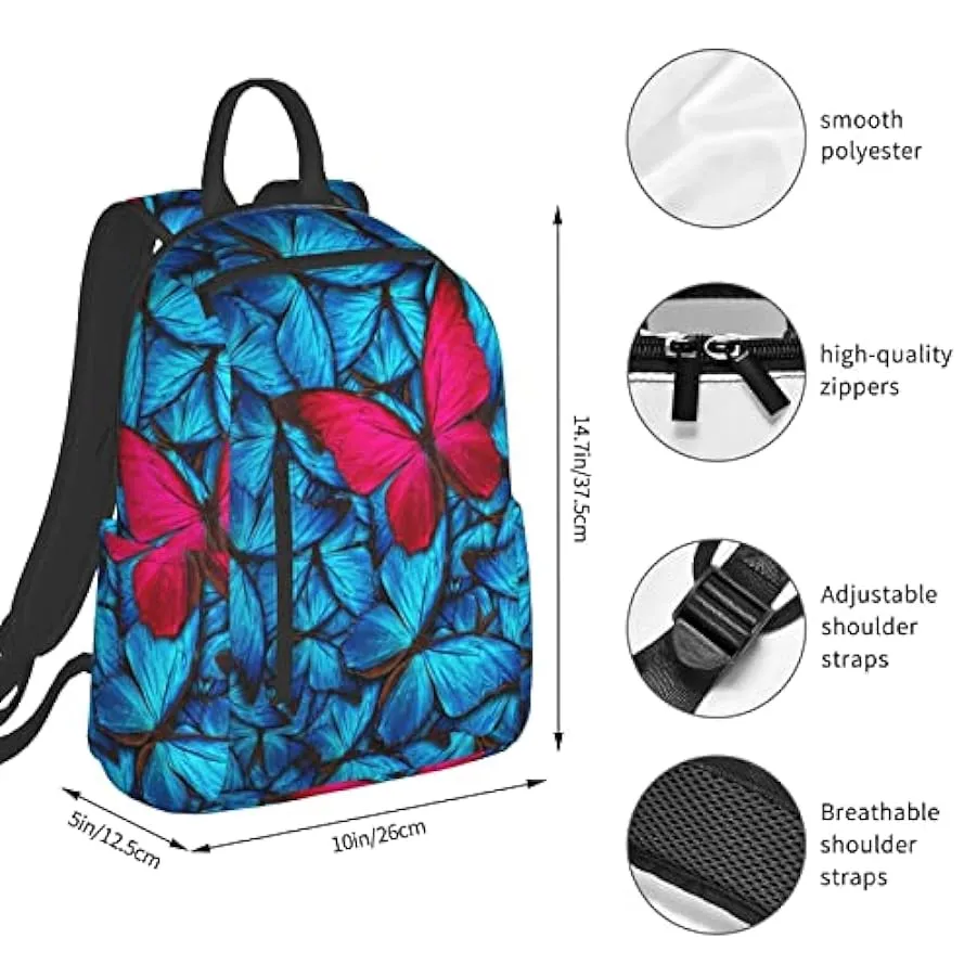 OTRAHCSD Zaino, zaino leggero con farfalla blu e rosso per uomo donna, zaino casual per escursionismo, campeggio, viaggi, attivi